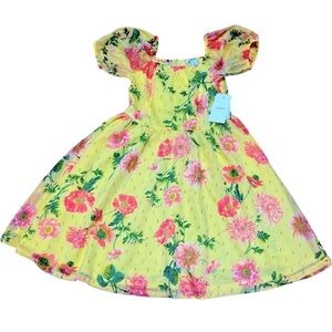 NWT -NORDSTROM 🌻 GIRLS Floral Yellow Dress with Pink Accents